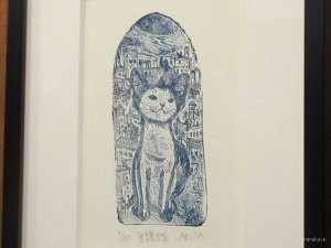 画像2: 桐山暁　額装銅版画　『守護猫』