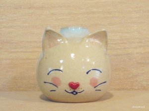 画像1: ぶどう工房　「水色猫花器」