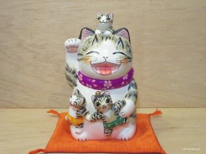画像1: 河辺花衣　『仲良し親子招き猫』白キジ