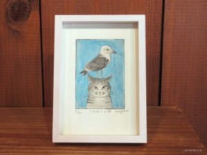 画像1: 東マユミ　額装銅板画『うみねこと猫』