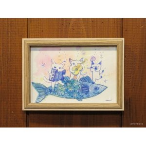 画像: キムラトモミ　ペン画・水彩　『仔猫の楽団』