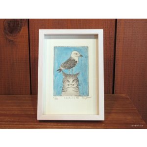 画像: 東マユミ　額装銅板画『うみねこと猫』