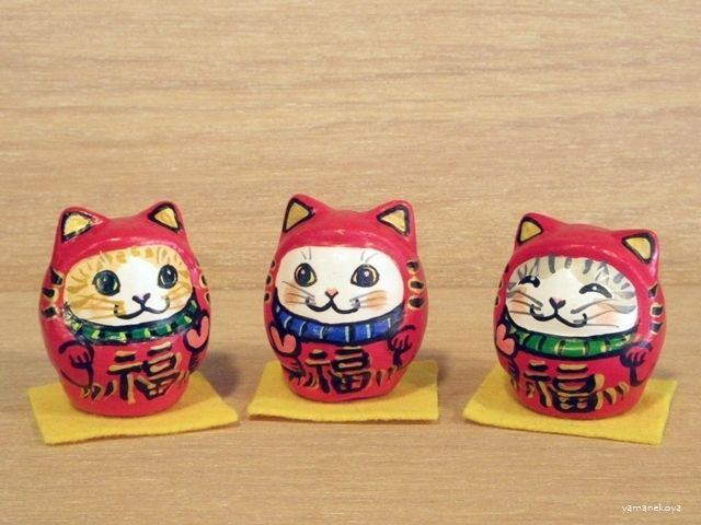 画像1: 河辺花衣　『猫福郎だるま 小』赤